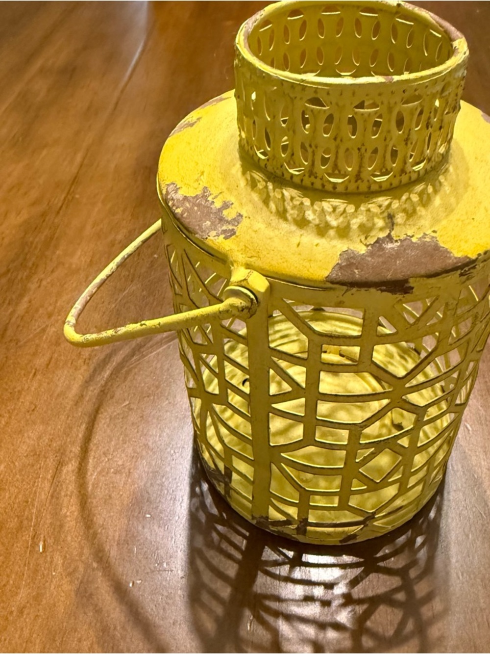 Yellow Distressed Decorative Metal Lantern - Home Accents
